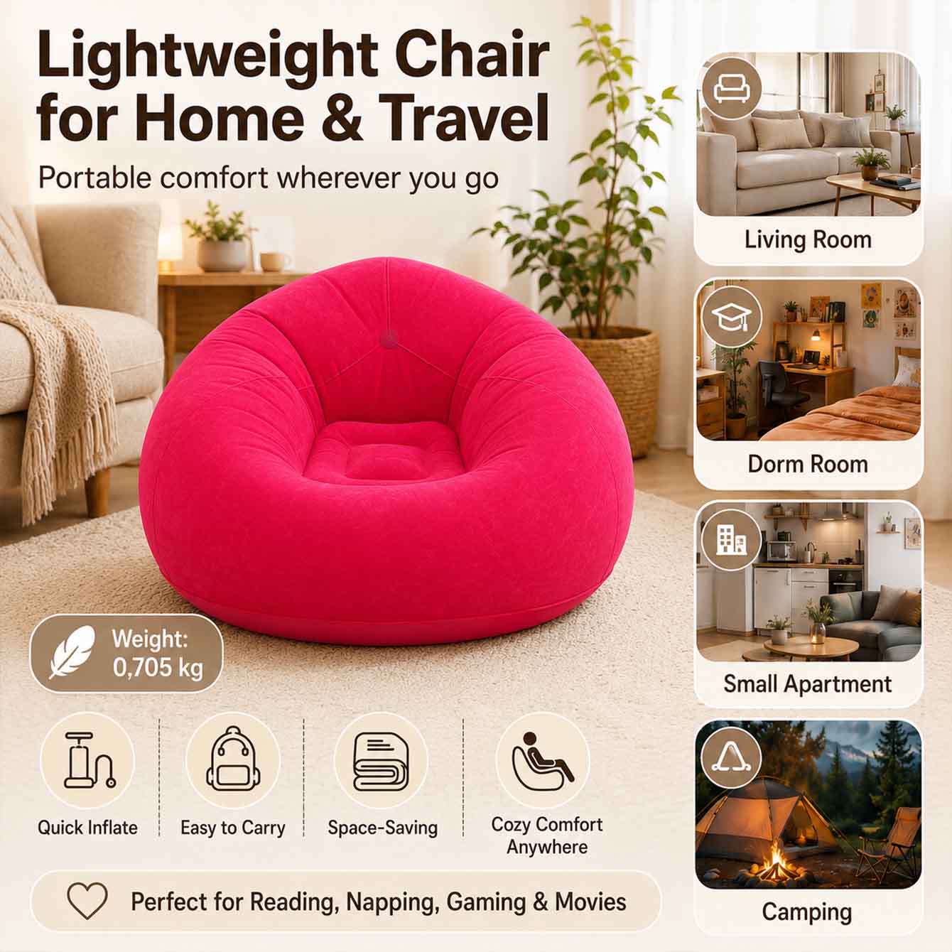 1 Silla Inflable Tipo Puff par - Outdoor Camping Couch reseña y precio