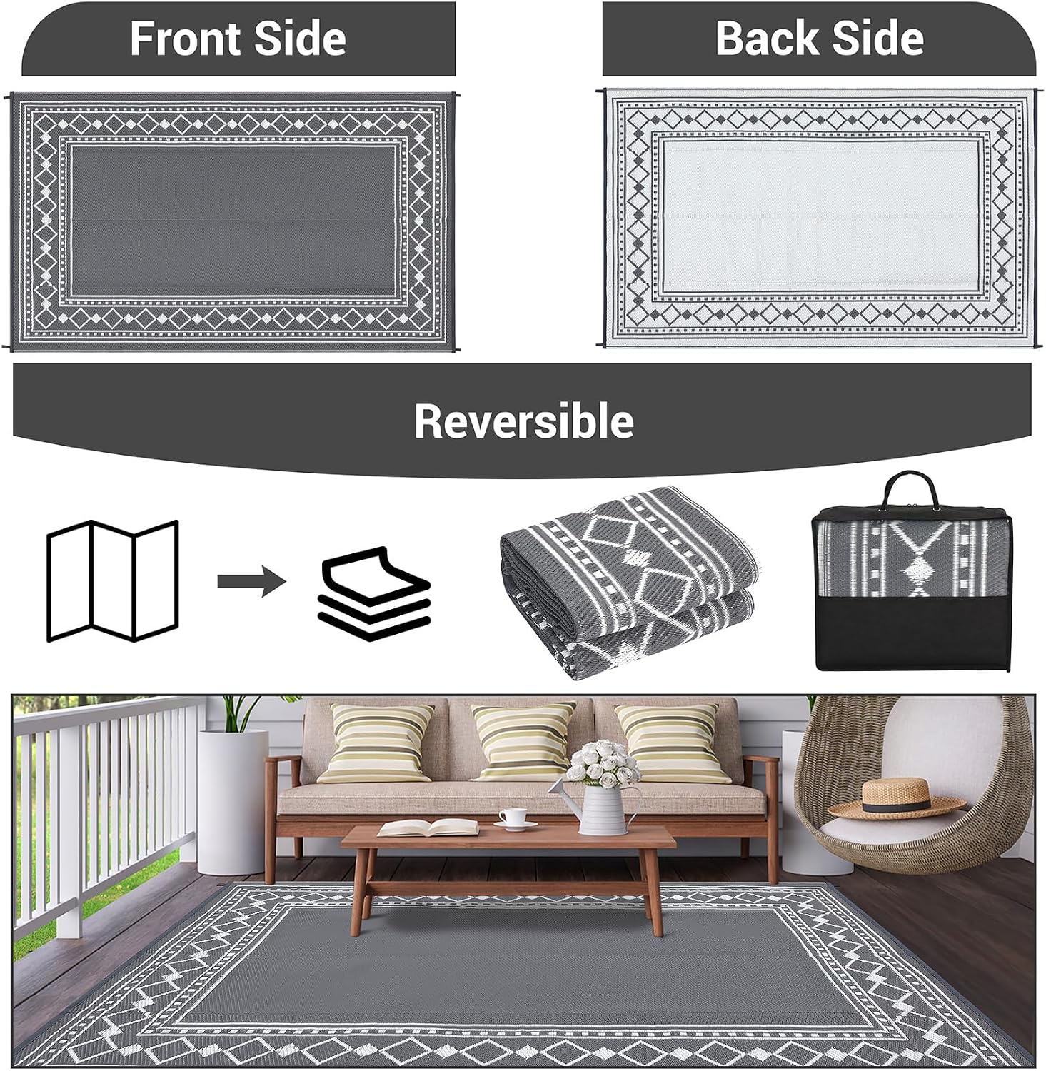 Alfombra reversible impermeabl - Outdoor Camping Rugs 9X18 reseña y precio